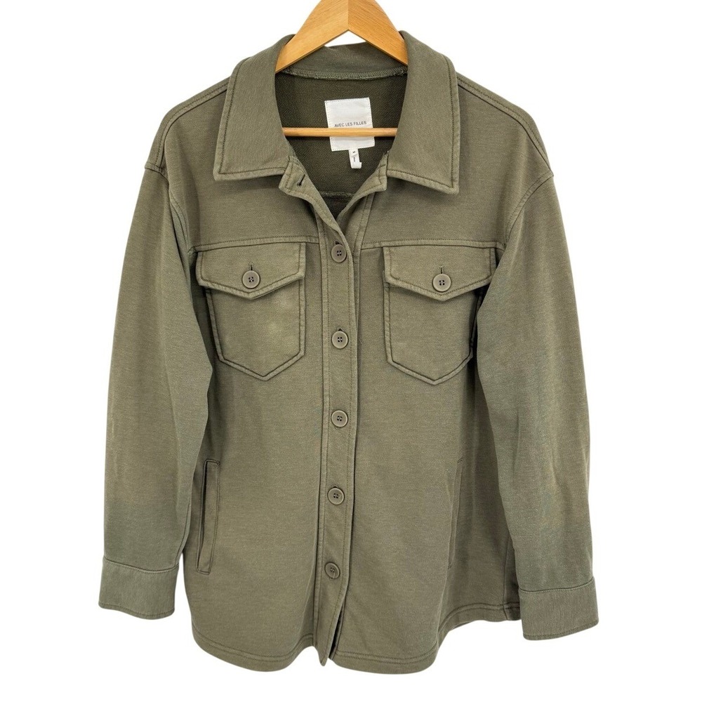 Avec Les Filles Womens Medium Shacket Button Front Utility‎ Shirt Jacket